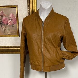 🌹New Cecico Brown Quilted Bomber leather Jacket size SMALL